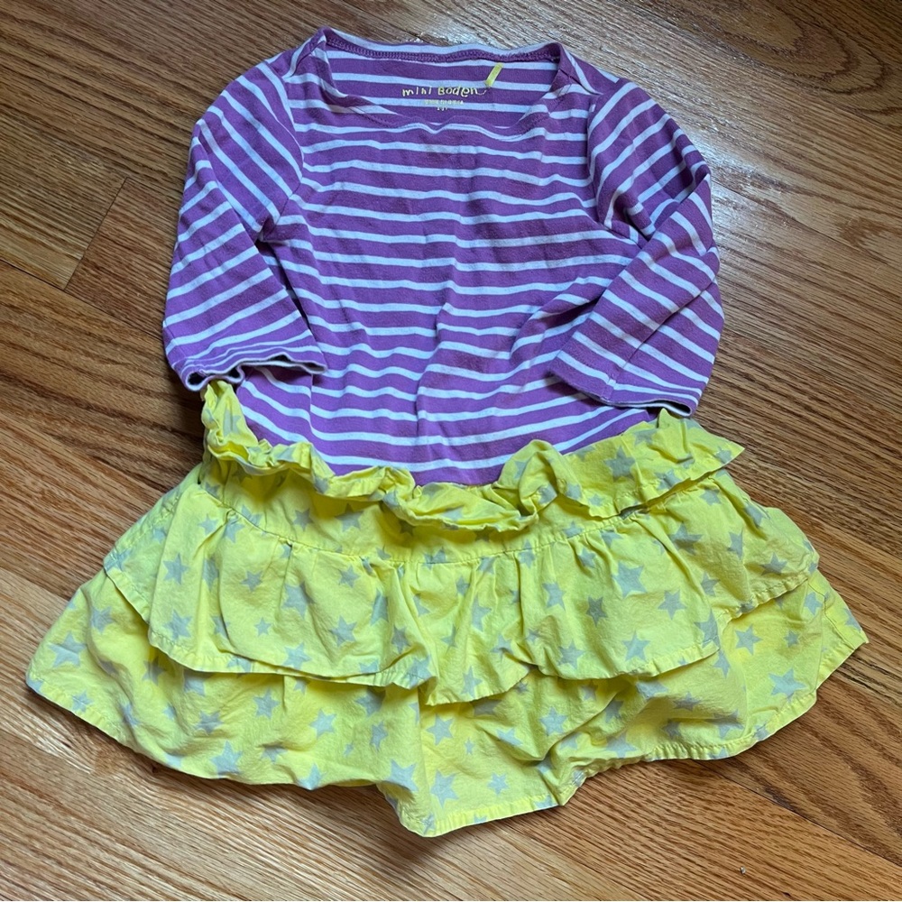 Mini Boden purple stripes and stars dress size 2-3